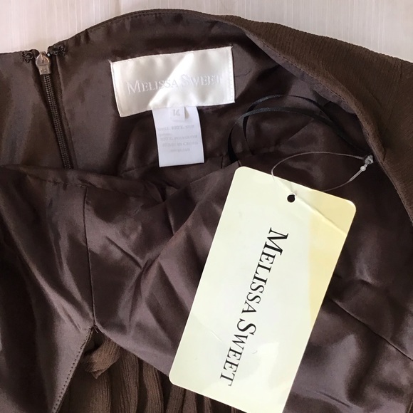 NWT- MELISSA SWEET WOMEN COCO BROWN HALTERED PLEATED BUBBLE BRIDESMAID DRESS 14 - Picture 10 of 10